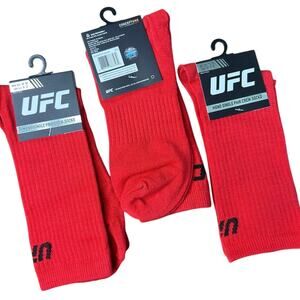 UFC Adult Men's Crew Socks 3 PAIRS Size 6-12 in RED Officially Licensed NWT
